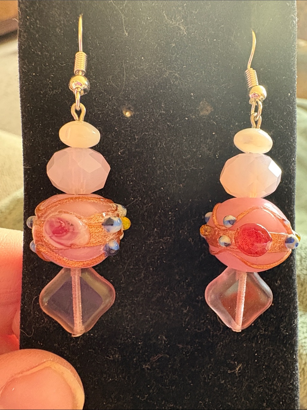 Handcrafted Pink Birthday Cake Glass Bead Drop Earrings